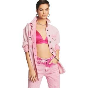 RETROFETE Doreen Vintage Pink Denim Jean Button down Shirt‎ Jacket-Size M